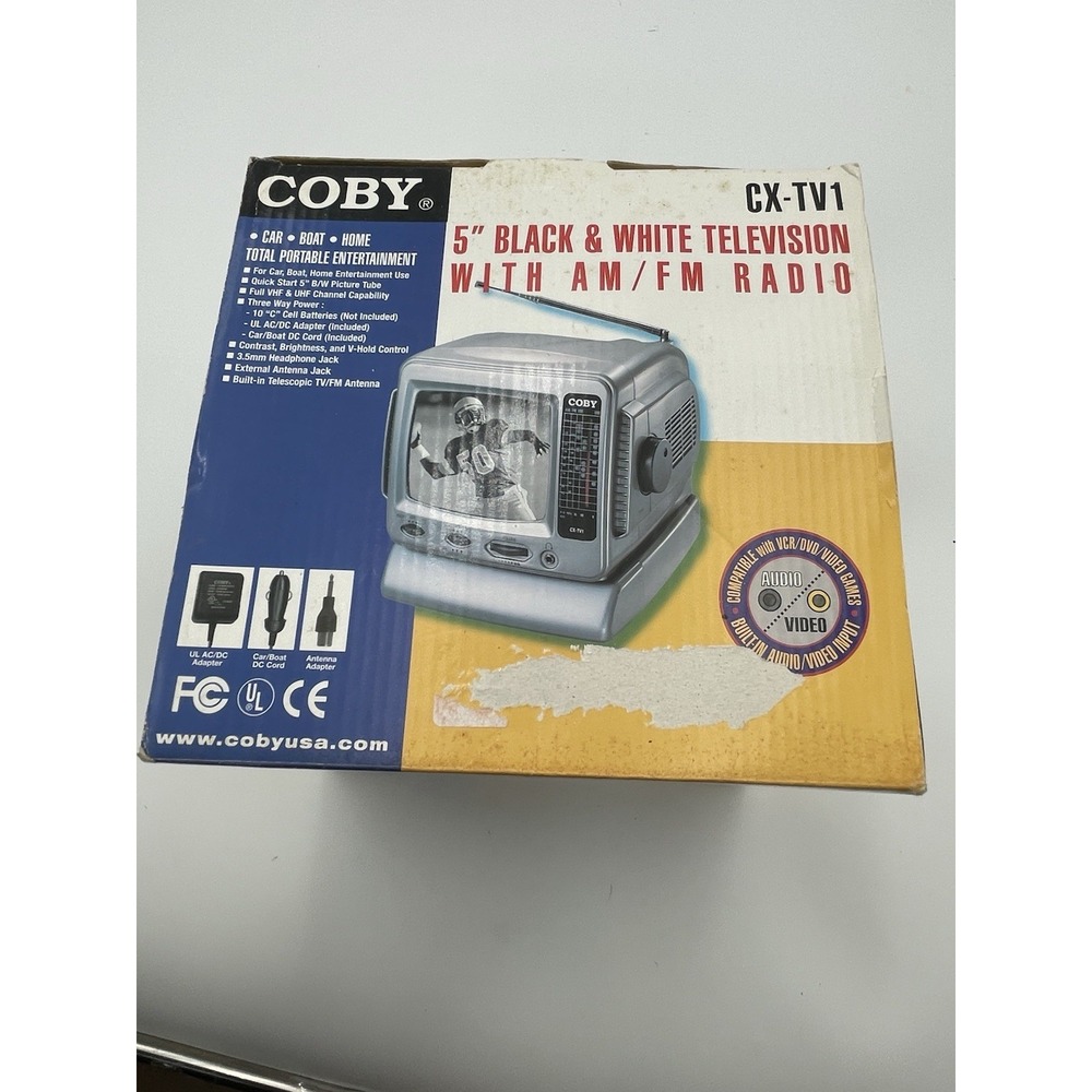 Coby CX-TV1  5" Analog CRT Portable Television With AM FM Radio  Car Boat Home